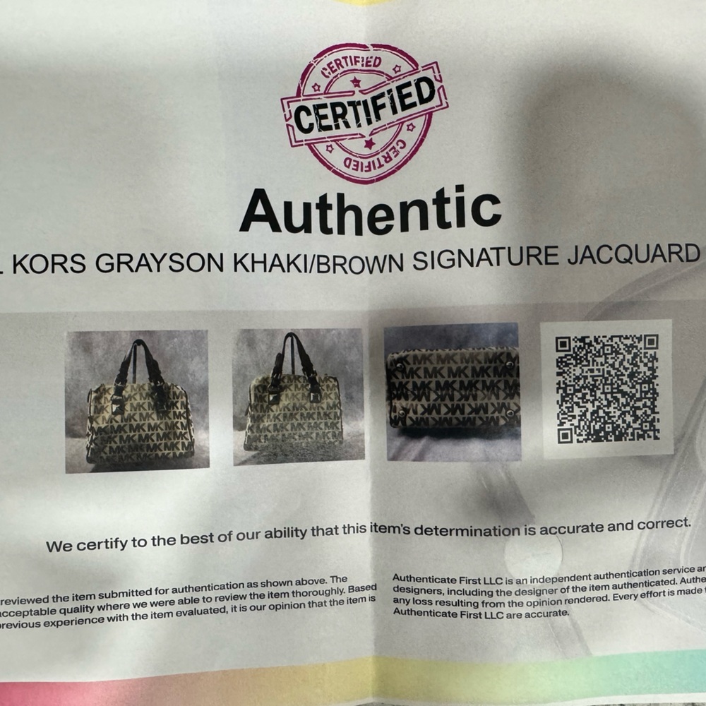 Michael Kors Handbag GRAYSON Khaki/Brown Signature Jacquard Authentic - Picture 10 of 10